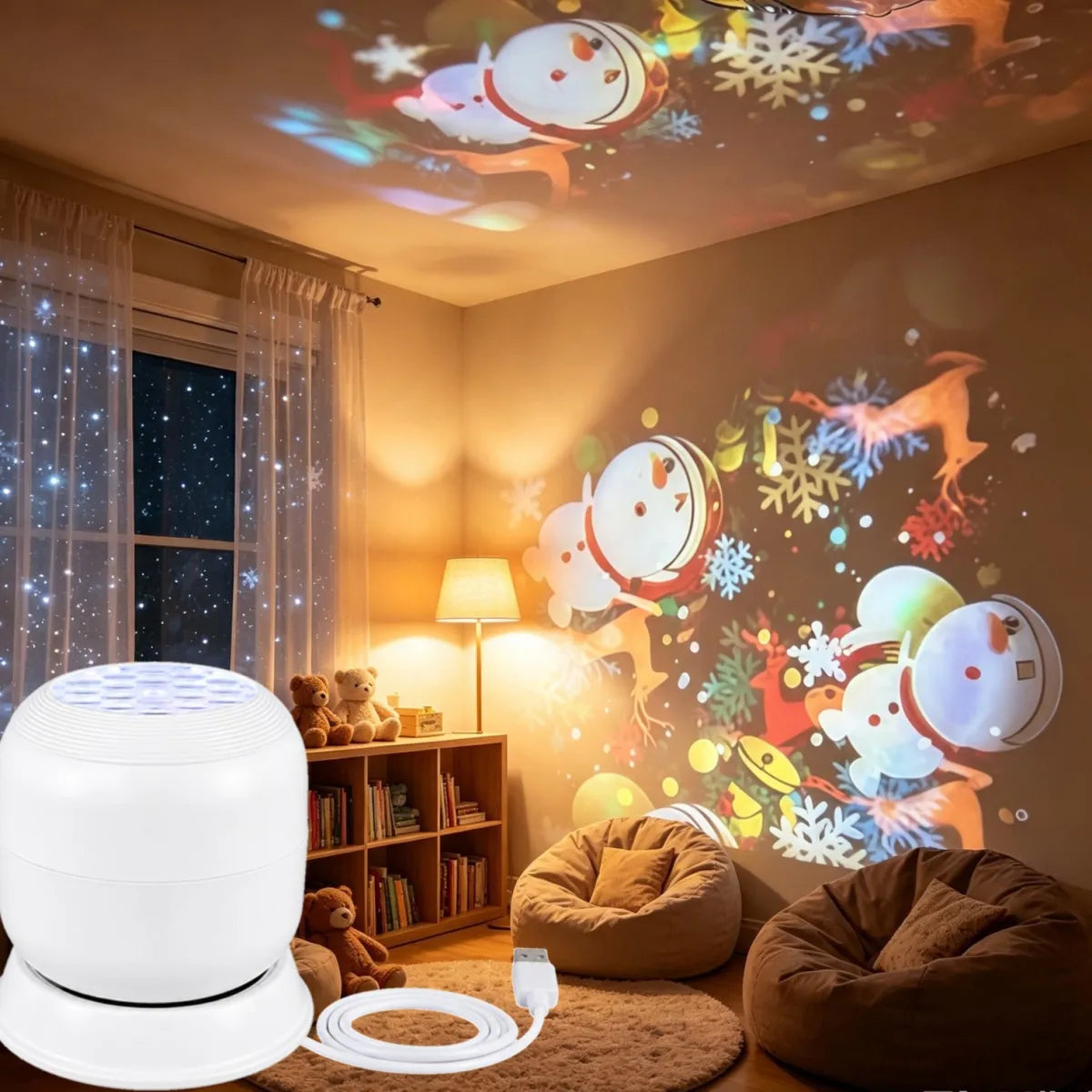 LED Ocean Snowflake Christmas Projection Night Light