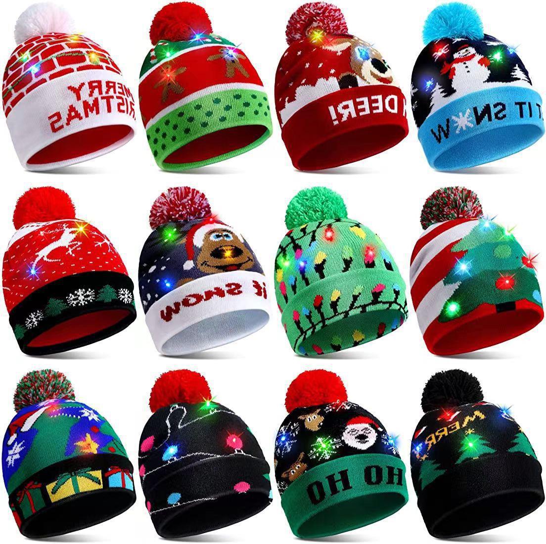 LED Light-Up Christmas Hat - designs