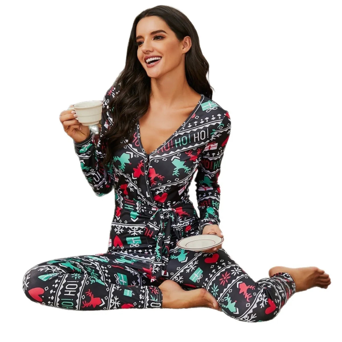 Women's Christmas Print Pajama Set - detail