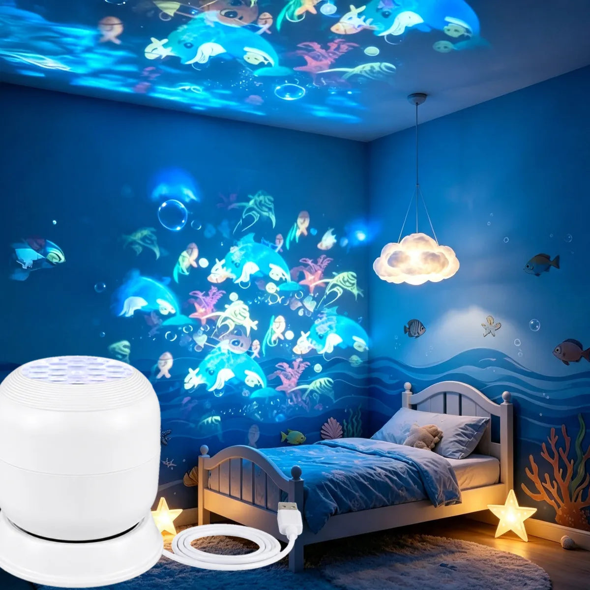 LED Ocean Snowflake Christmas Projection Night Light